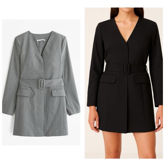 NWOT Abercrombie & Fitch Belted Blazer Mini Dress Size XS Gray Pinstripe Preppy - Picture 1 of 11